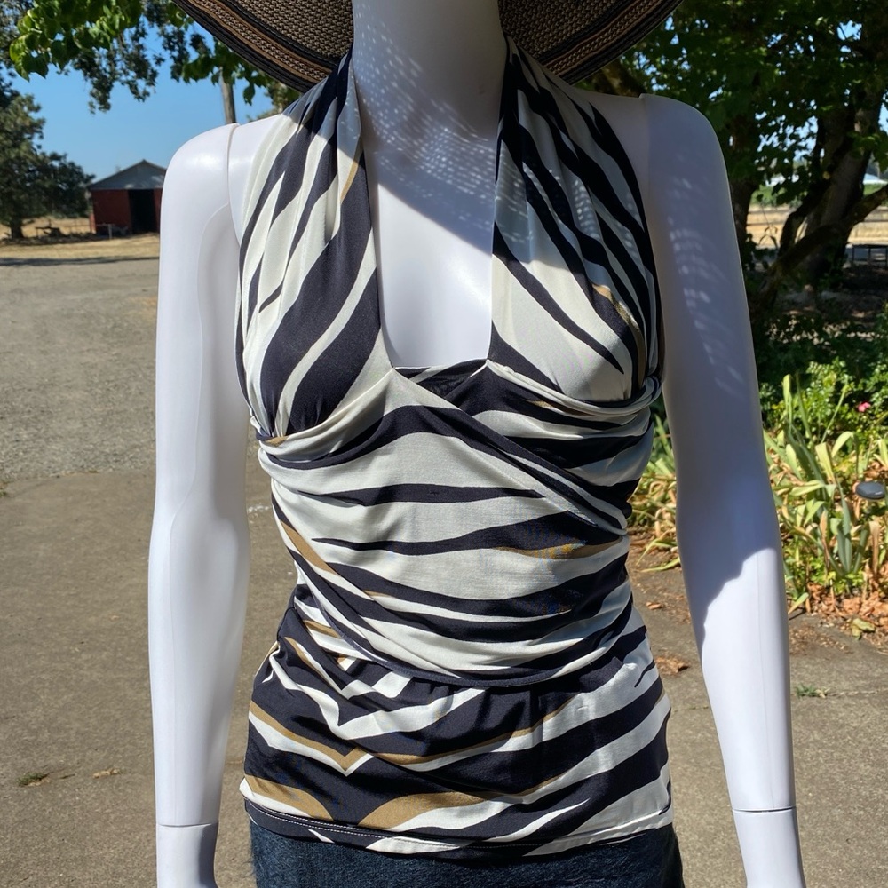Vintage VALENTINO Zebra Stripe Draped V-neck Halter Top